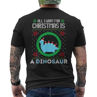 All I Want For Christmas Is A Dinosaur Fun Xmas Ugly Sweater Men's T-shirt Back Print - Monsterry DE