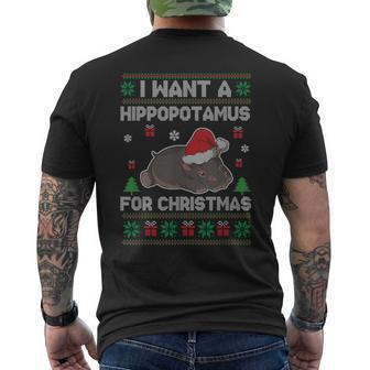 I Want A Hippopotamus For Christmas Ugly Xmas Sweater Hippo Men's T-shirt Back Print | Mazezy