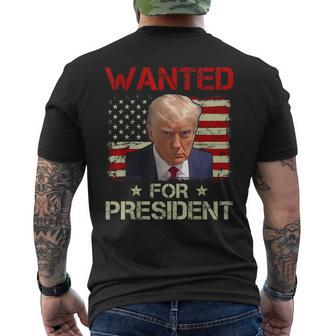 Wanted Donald Trump For President 2024 Usa Flag Vintage Men's T-shirt Back Print | Mazezy