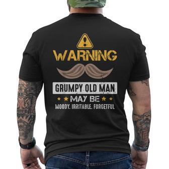 Warning Grumpy Old Man Bad Mood Forgetful Irritable Men's Back Print T-shirt | Mazezy