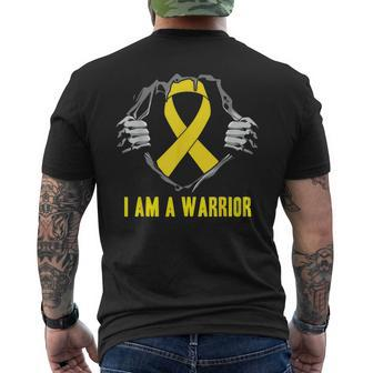 I Am A Warrior Childhood Cancer Awareness Gold Ribbon Men's T-shirt Back Print