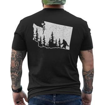 Washington Bigfoot Sasquatch & Trees Silhouette State Pride Mens Back Print T-shirt | Mazezy
