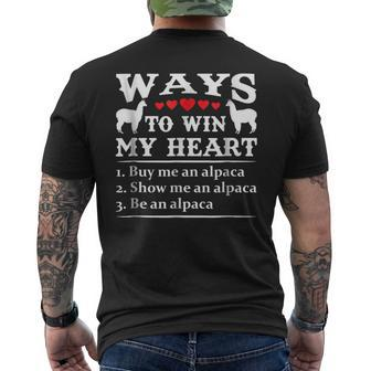 Ways To Win My Heart Buy Me Alpaca Show Me Alpaca Be Alpaca Mens Back Print T-shirt | Mazezy