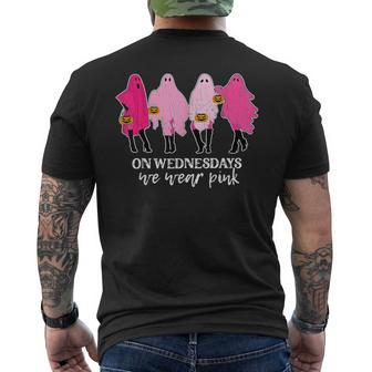 On Wednesday We Were Pink Ghost Breast Cancer Halloween Men's T-shirt Back Print - Thegiftio UK