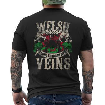 Welsh Blood Runs Through My Veins Men's T-shirt Back Print | Mazezy