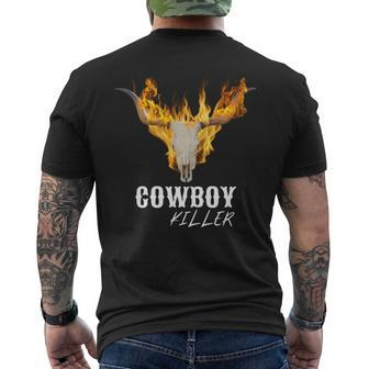 Western Bull Skull Cowboy Killers Southern Cowhide Mens Back Print T-shirt | Mazezy