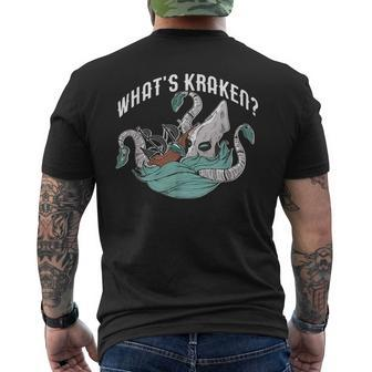 Whats Kraken Funny Cephalod Meme Crackin Pun Gift Mens Back Print T-shirt | Mazezy