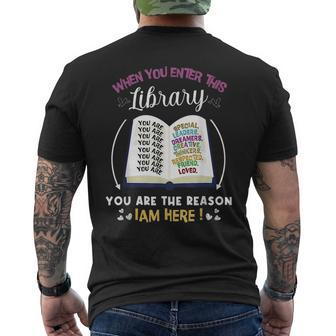 When You Enter This Library Reading Book Worms Reader Reading Funny Designs Funny Gifts Mens Back Print T-shirt | Mazezy