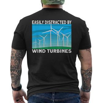 Windmill Easily Distracted By Wind Turbine Technician Men's T-shirt Back Print | Mazezy