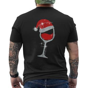 Wine Glasses Santa Hat Bling Christmas Funny Wine Lover Mens Back Print T-shirt - Seseable