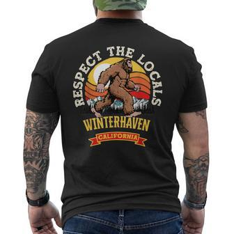 Winterhaven California Respect The Locals Retro Bigfoot Men's T-shirt Back Print | Mazezy