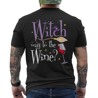 Witch Way To The Wine Halloween Drinking For Wiccan Witches Men's T-shirt Back Print - Monsterry