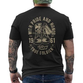 With Pride And Honor True Soldier Proud Veteran Vintage Gift Mens Back Print T-shirt | Mazezy