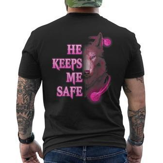 Wolf He Keeps Me Safe - She Keeps Me Wild Gifts For Wolf Lovers Funny Gifts Mens Back Print T-shirt | Mazezy CA
