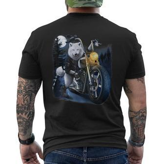 Wolf Riding Chopper Motorcycle In Full Moon Men's Back Print T-shirt | Mazezy