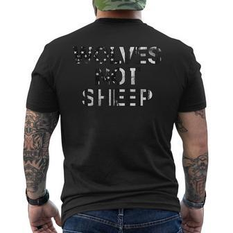 Wolves Not Sheep Black And White American Flag Overlay Men's Back Print T-shirt | Mazezy