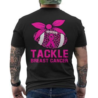 Woman Tackle Football Pink Ribbon Breast Cancer Awareness Mens Back Print T-shirt - Seseable