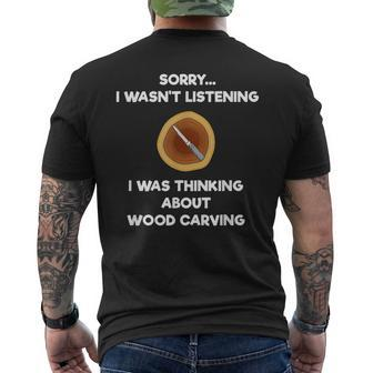 Wood Carving Carver Listening Men's T-shirt Back Print | Mazezy