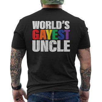 Worlds Gayest Uncle Mens Back Print T-shirt | Mazezy