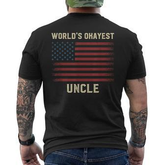 Worlds Okayest Uncle American Flag Mens Back Print T-shirt | Mazezy
