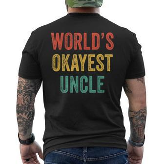 Worlds Okayest Uncle Funny Sibling Brother Vintage Retro Mens Back Print T-shirt | Mazezy