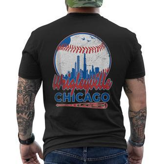 Wrigleyville Of Chicago Baseball Vintage Softball Skyline Mens Back Print T-shirt - Seseable