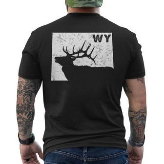 Wyoming Elk Hunting Bull Elk Wy State Shape Men's T-shirt Back Print | Mazezy