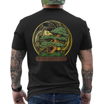 Zen Buddhist Japan Aesthetic Fish Gardening Bonsai Tree Men's T-shirt Back Print | Mazezy