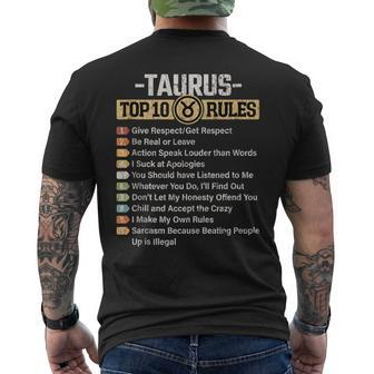 Zodiac Sign Funny Top 10 Rules Of Taurus Graphic Mens Back Print T-shirt - Thegiftio UK