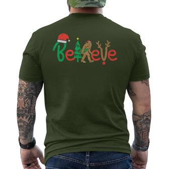 Believe Bigfoot Sasquatch Santa Reindeer Christmas Tree Men's T-shirt Back Print - Seseable