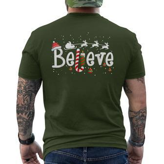 Believe Christmas Santa Claus Reindeer Candy Cane Xmas Men's T-shirt Back Print - Seseable
