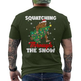 Bigfoot Squatching Through The Snow Sasquatch Christmas Xmas Men's T-shirt Back Print - Thegiftio UK