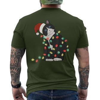 Black Cat Christmas Lights Cat Lover Xmas Pajama Men's T-shirt Back Print - Seseable