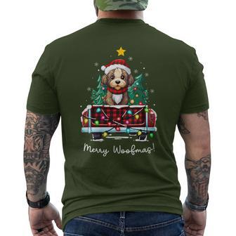 Boxerdoodle Christmas Dog Truck Plaid Xmas Tree Men's T-shirt Back Print | Mazezy