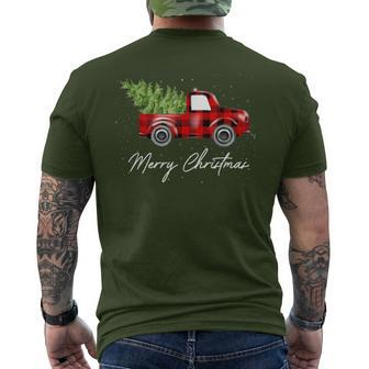 Buffalo Plaid Christmas Tree Red Truck Men's T-shirt Back Print | Mazezy