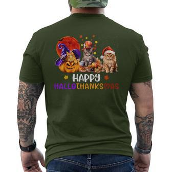 Cat Halloween Christmas Happy Hallothanksmas Thanksgiving Men's T-shirt Back Print - Monsterry UK