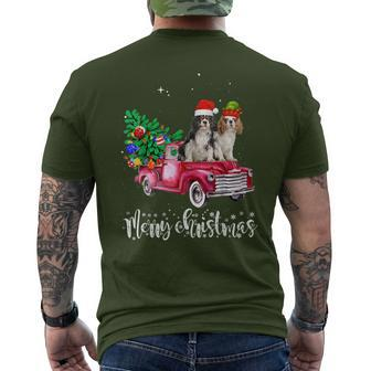 Cavalier King Charles Spaniel Christmas Ride Red Truck Men's T-shirt Back Print | Mazezy