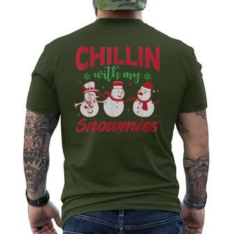 Christmas Chillin With My Snowmies Snowman Men's T-shirt Back Print - Monsterry