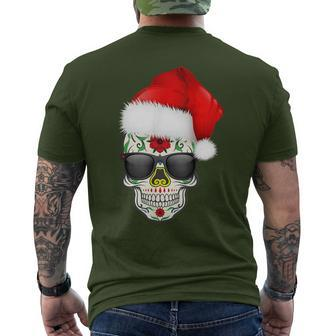 Christmas Hat Santa Day Of The Dead Sugar Skull Party Men's T-shirt Back Print - Monsterry