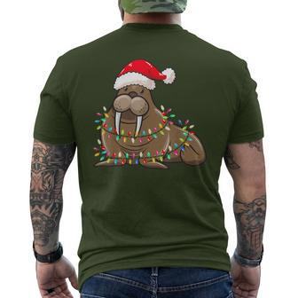Christmas Lights Walrus Wearing Xmas Hat Walrus Lover Men's T-shirt Back Print - Seseable