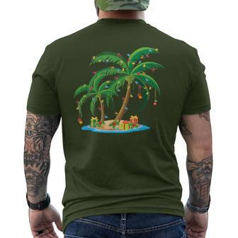 Christmas Palm Tree Tropical Xmas Coconut Lights Pajama Men's T-shirt Back Print - Seseable