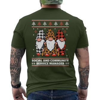 Christmas Santa Gnome Social And Community Service Manager Men's T-shirt Back Print | Mazezy