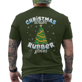 Christmas Scrubs Rubber Gloves Scrub Top Cute Tree Lights Men's T-shirt Back Print | Mazezy