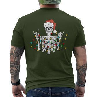 Christmas Skeleton Rocker Wrapped In Xmas Lights Santa Hat Men's T-shirt Back Print - Monsterry UK