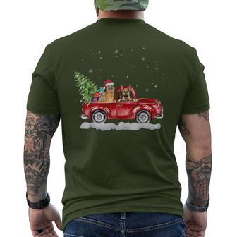 Christmas Three German Shepherd Dogs Ride Red Truck Costumer Men's T-shirt Back Print | Mazezy
