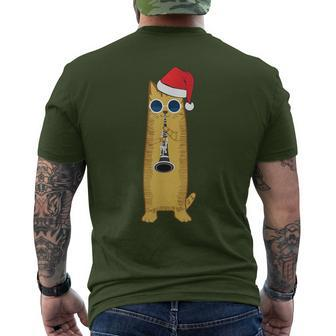 Cool Hipster Cat Playing The Clarinet For Christmas Men's T-shirt Back Print | Mazezy