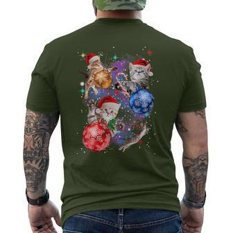 Cute Christmas Cats In Space Ornaments Graphic Men's T-shirt Back Print | Mazezy