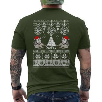 Cute Husky Christmas Sweater -Love Joy Peace Husky Dogs Men's T-shirt Back Print - Thegiftio UK