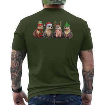 Cute Otter Christmas Pajama Xmas Lights Animals Lover Men's T-shirt Back Print - Seseable