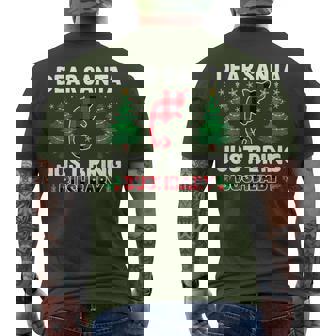 Dear Santa Just Bring Buffalo Plaid Bushbaby Xmas Tree Men's T-shirt Back Print | Mazezy
